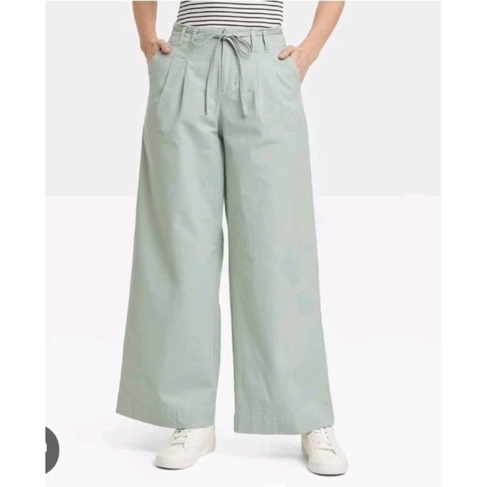 High-Rise Wide Leg Chino Pants Green A New Day Womens Size 2